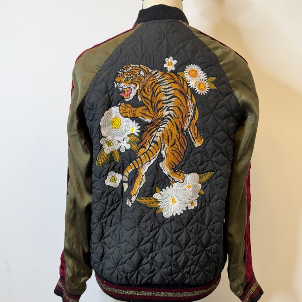 Embroidered Black and Green Bomber Jacket